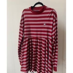 Lazy Oaf long sleeve smock dress in stripe UK 12/US 8